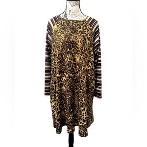 Southern Stitch Leopard Print Tunic Dress with Striped Sleeves size Medium